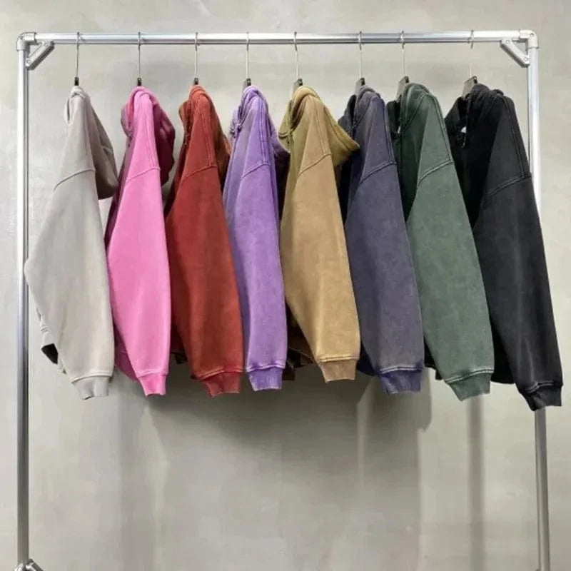 DAVIDSHAO sudaderas con capucha de gran tamaño Unisex con lavado ácido talla UE EE. UU. 350g sudadera Vintage de lana pesada hombres mujeres ropa de calle