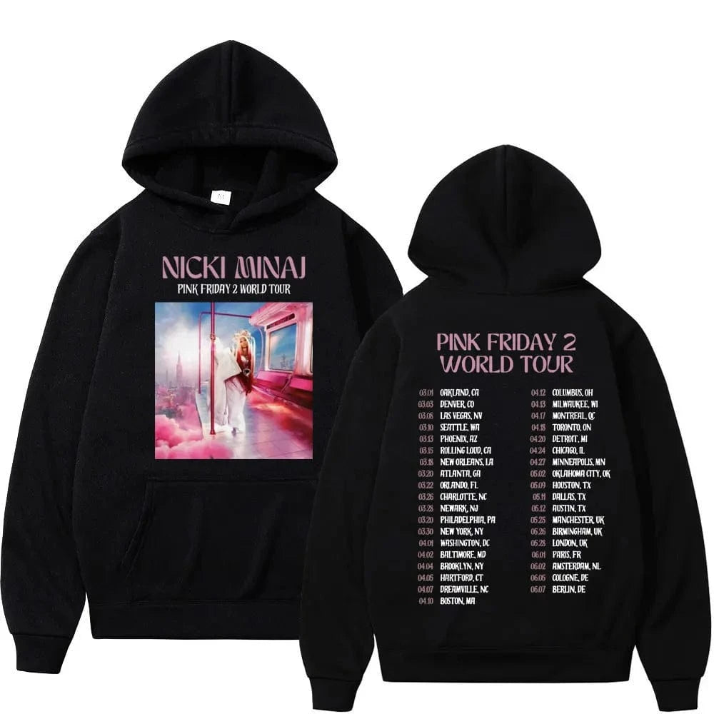 Sudaderas con capucha con estampado de la gira mundial para hombres y mujeres, sudaderas Vintage de Hip Hop, jerséis de moda de alta calidad, Rapper Nicki Minaj Pink Friday 2