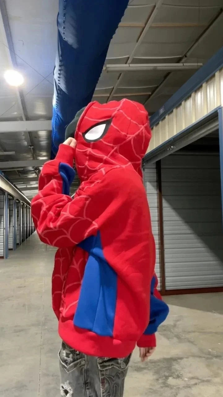 Sudaderas con capucha con estampado de araña para hombre y mujer, chaqueta de manga larga con cremallera de Hip Hop, abrigos Y2k para Otoño e Invierno, Sudadera con capucha holgada informal Harajuku