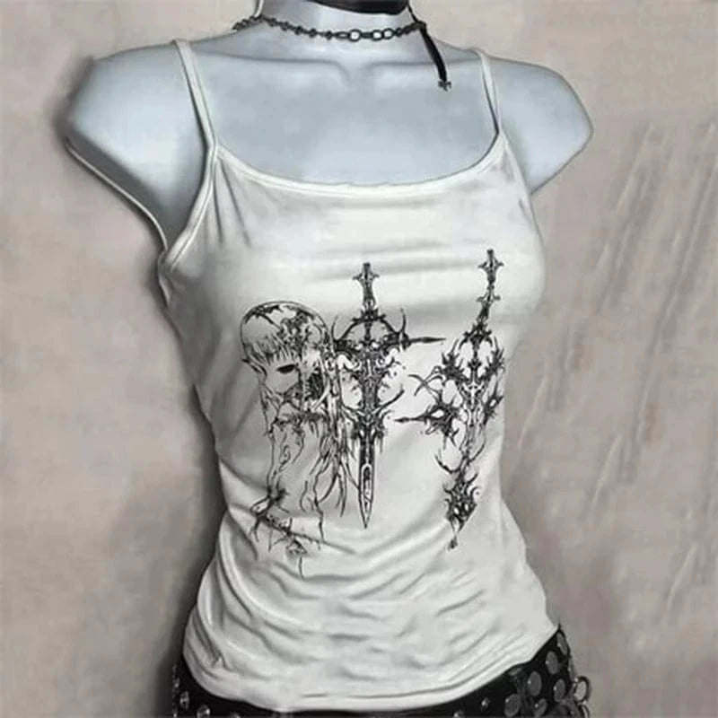 Camisetas sin mangas estilo Y2k para mujer, camisetas sin mangas informales con estampado de dibujos animados, Harajuku, combina con todo, recortadas, Grunge, Emo Girls