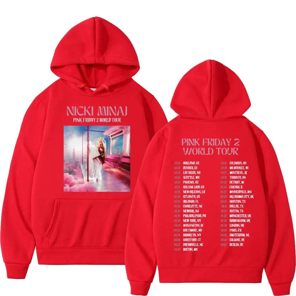 Sudaderas con capucha con estampado de la gira mundial para hombres y mujeres, sudaderas Vintage de Hip Hop, jerséis de moda de alta calidad, Rapper Nicki Minaj Pink Friday 2